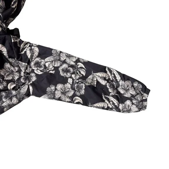 Dennis Basso Jacket Printed Floral Black White Water Resistant Hooded Ruffle Lg - Picture 9 of 16